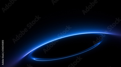 Glowing Blue Curved Light Ring on Black Background