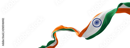 India flag ribbon flowing isolated on transparent background with copy space 3D render