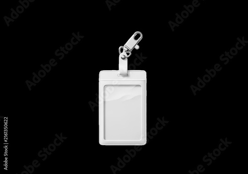 Empty plastic id badge holder with metal clip isolated on transparent background