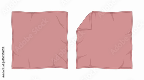 Dusty Rose Cotton Napkin and Square Handkerchief Set with Folded Corner and Soft Wrinkled Texture Illustration