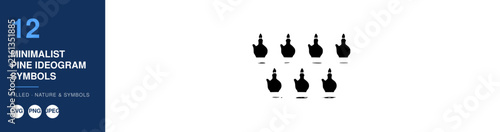 Pine Ideogram Symbols, Minimalist Design with Four Stylized Pine Tree Icons Featuring Symbol, Nature