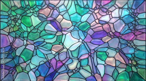 Canvas Print Abstract green and purple stained glass mosaic background texture with organic c