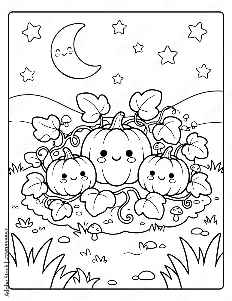 Fototapeta premium Mini Pumpkin Patch Coloring Pages For Adults And Kids 