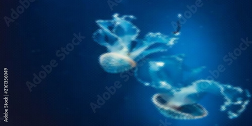 PrintUnderwater paradise. Swimming Jellyfish On Blue Background