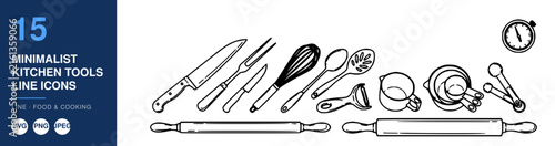 Minimalist Kitchen Tools Line Icons Set, Culinary Utensil Illustration, Food & Cooking Design Elements, Vector Graphic.
