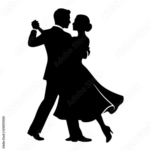 Fotografie Silhouette of an elegant couple ballroom dancing