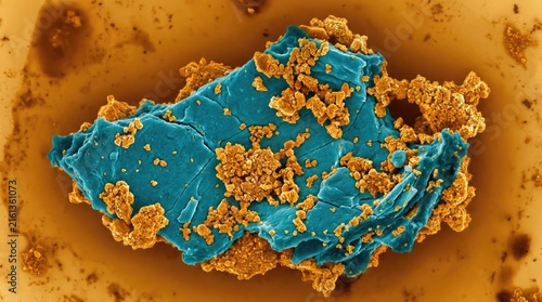 Microscopic plastic fragment, demonstrating environmental dangers, showing chemical pollution, visualizing material degradation, representing ecological contamination.