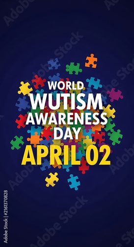 World autism awareness day message with colorful puzzle pieces