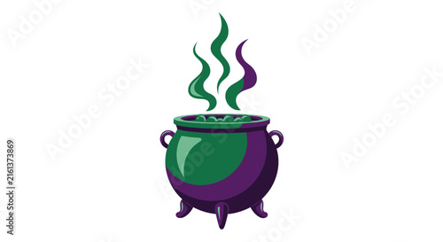 Magic cauldron with green smoke and bubbling toxic brew