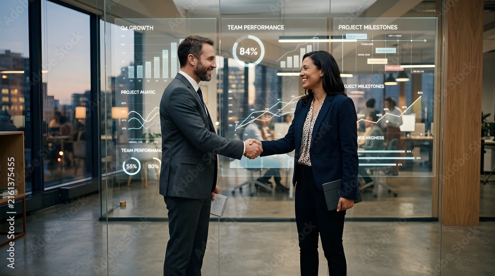 Fototapeta premium Professional business people shaking hands in a modern office.