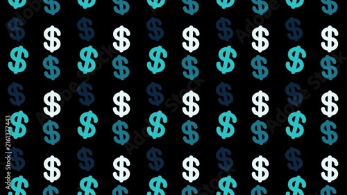 Seamless Grid Pattern of Multiple Colorful Dollar Sign Icons on Black