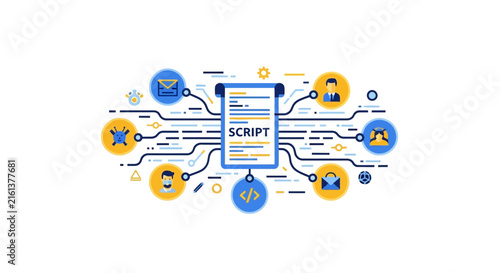 Script Automation and Software Development Concept Illustration with Flat Icons
