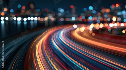 Streaking lights of a city highway at night