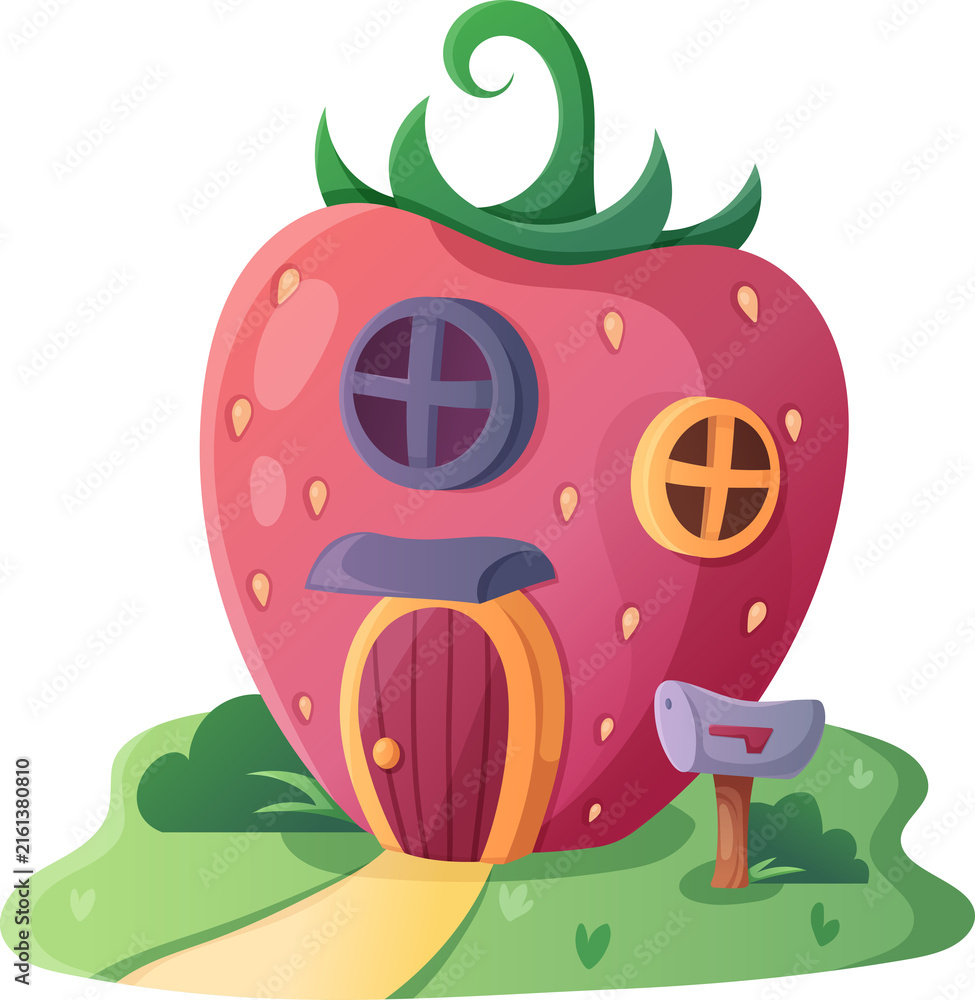 Naklejka premium Fantasy Fairy Strawberry House