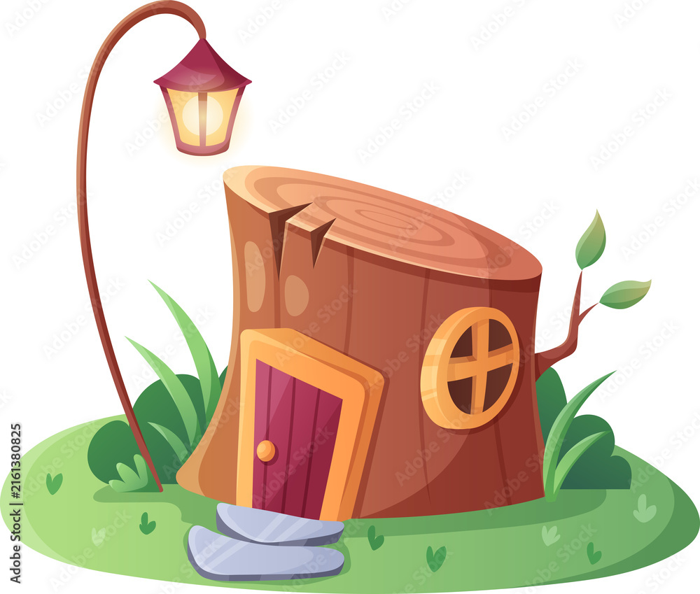 Naklejka premium Tree Stump Fairy Elf House