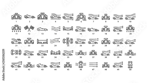 Photography Collection of racing car icons showing various driving actions and scenes