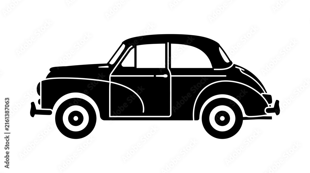 Obraz premium Classic car black silhouette icon on white background.