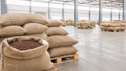 Cocoa Bean Commodity Inventory in Modern Agricultural Storage Warehouse