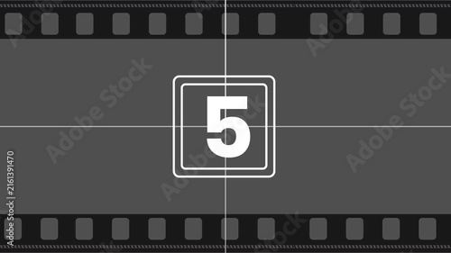 Counting from 10 seconds to 0 second movie countdown start intro background with vintage old film noise, ten seconds timer 4k old movie countdown video