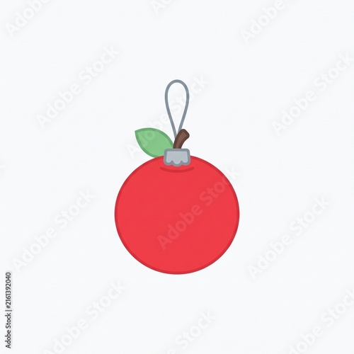 Red apple Christmas ornament vector illustration with a green leaf. Minimalist hanging fruit bauble icon for winter holiday designs.
