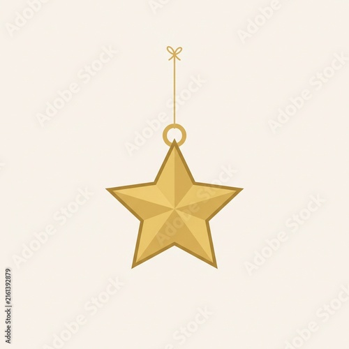 3D faceted golden star Christmas ornament vector illustration. Elegant hanging star bauble icon isolated for winter holiday designs.