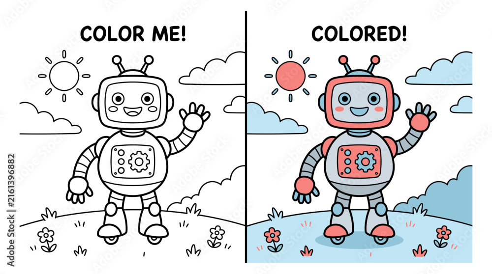 Naklejka premium Engaging robot coloring page for kids a fun and creative activity to spark imagination and artistic expression perfect for all ages