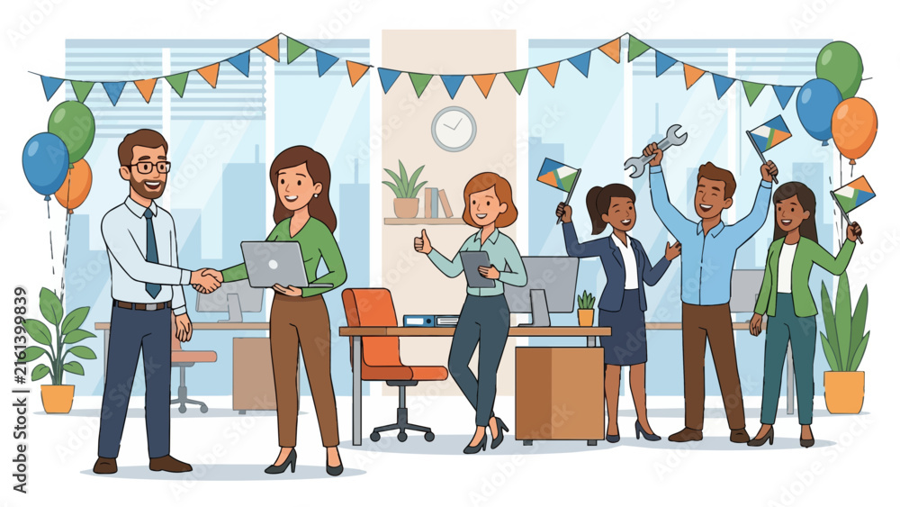 Obraz premium Diverse Office Colleagues Celebrating Labour Day Holiday