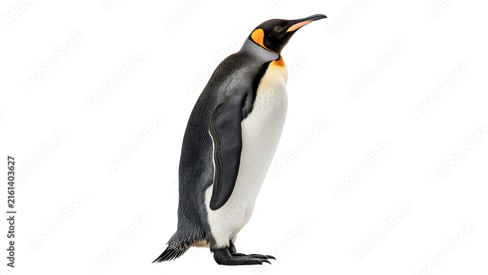 Fototapeta premium Adult king penguin standing side view polar wildlife isolated on transparent background