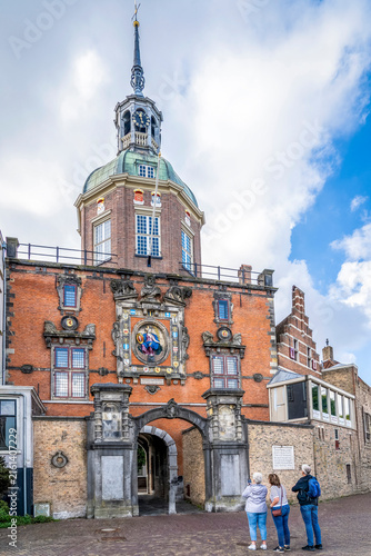 This is the Groothoofdspoort in Dordrecht, a historic city gate from the 15th century with a striking Renaissance dome from 1692