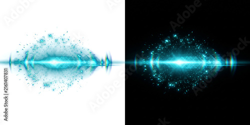 Glowing Blue Digital Energy Wave and Light Burst Effect on White and Black Backgrounds