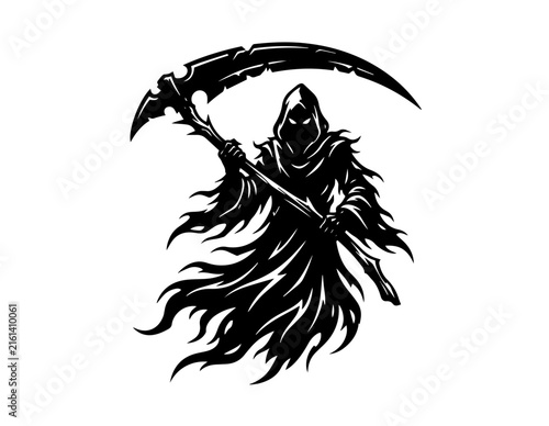Canvas Print Grim reaper illustration with a scythe against a plain white background