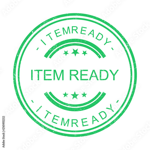 Green circular badge with item ready text and checkmark stamp design