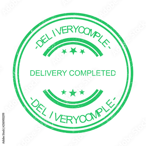 Green delivery complete stamp with stars and border