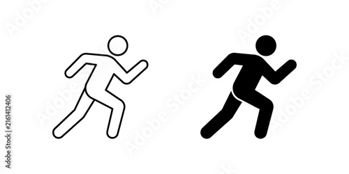 Running human figure icon set showing athletic person motion fast speed.