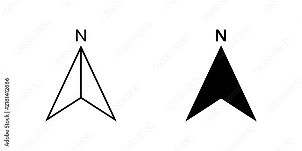 Naklejka premium North directional compass needle pointers with black lines and symbols.