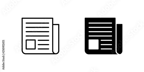 Quadro su tela Black newspaper line and solid icons for news and media publication