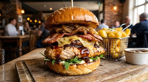 Juicy Chicken Burger with Crispy Chips and Fresh Salad