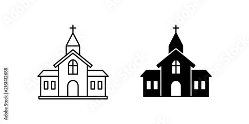 Obraz na płótnie Church building silhouette icons with crosses for religious architecture