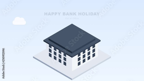Square Windows Isometric Office Building Blue Sky Background