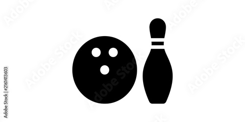 Принти на полотні Bowling ball with skittle pin black silhouette for leisure sports club