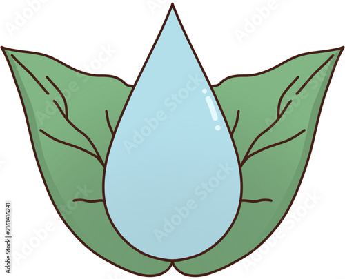 Water drop framed with green leaves eco concept