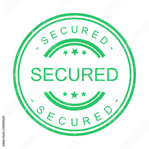 Green secured stamp with circular design and star accents
