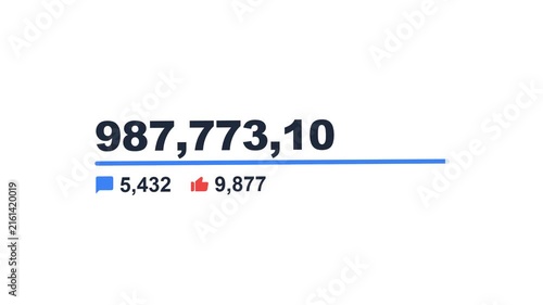 Video view counter with like and comment icons increasing to one million on white background for social media overlay.
