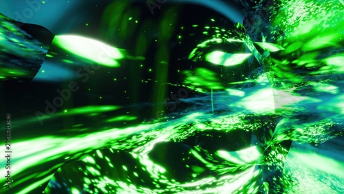 Glowing Green SciFi Wormhole Tunnel. Computer generated render