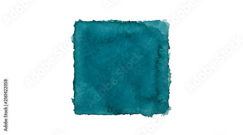 Teal Watercolor Square, Textured Paper Background, Abstract Art Element, Organic Shape for Design