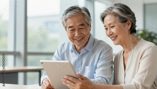 Happy Senior Couple Consulting Financial Planner in Modern Sunlit Office