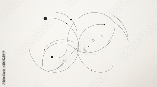 Minimalist geometric line featuring thin black circles, arcs, and small dots arranged in a ad social media download thambnail poster web template event festival 2026 2027 2028