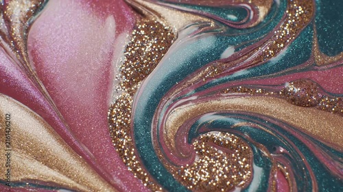 Close Up of Iridescent Multicolored Swirls with Glitter and Metallic Sheen