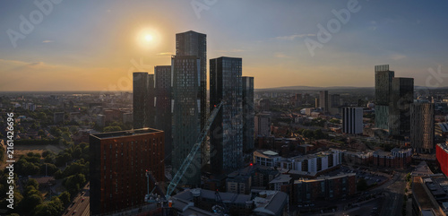 Photography Aerial Panorama of Deansgate Square and Manchester Skyline at Eclipse