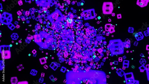 Abstract Glowing Wireframe Tunnel. Computer generated render